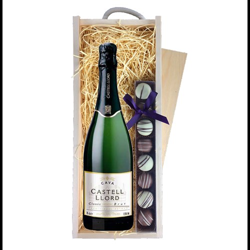 Castell Lord Cava with Truffles in Wooden Box